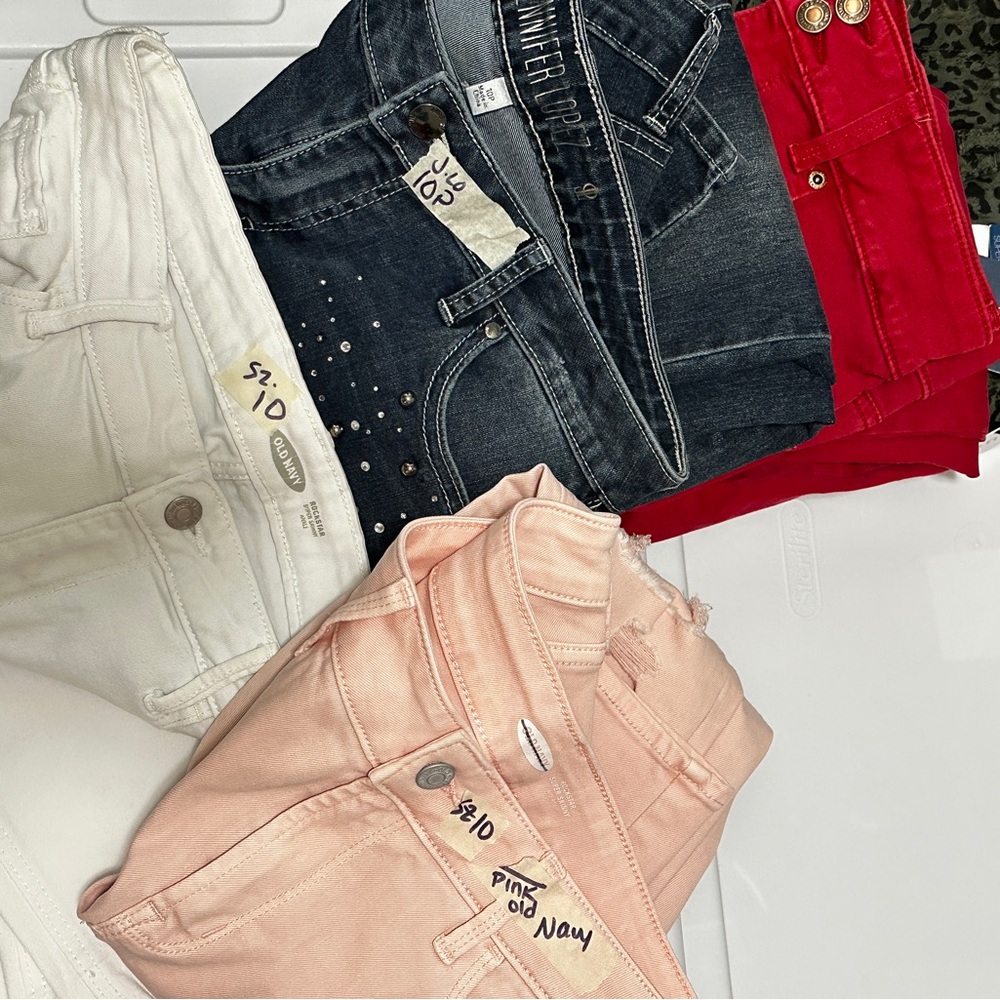 Jeans bundle- Red, Pink, White, Blue black and jag print 10-10p